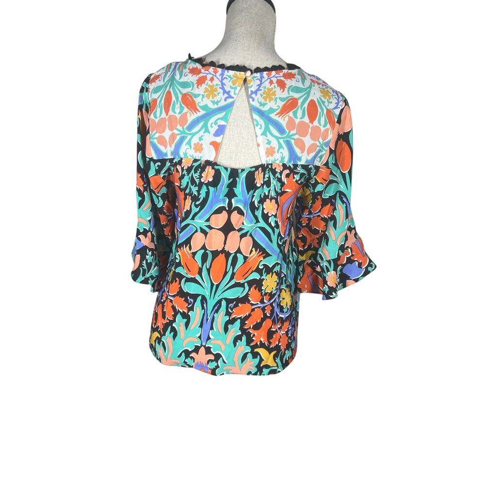 Maeve by Anthropologie Folk art Kimono Top Silk art to wear Indie Hippie SZ 2 - Picture 3 of 8